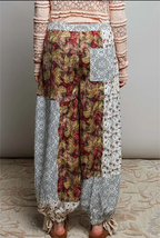 Crochet Patch Detail Contrast Patchwork Printed Woven Pants