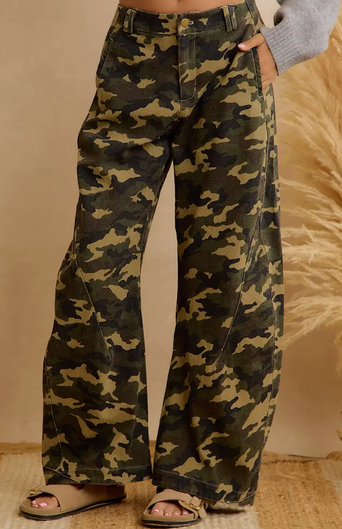 Camo Printed Cargo Jogger Pants with Drawstring