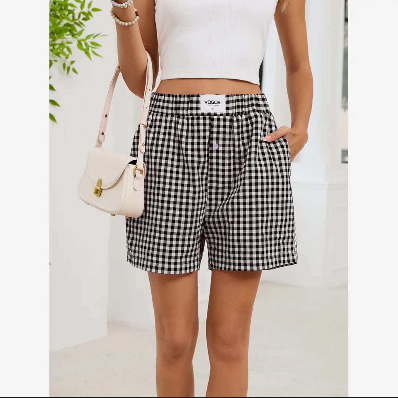 Casual Plaid Pockets Summer Shorts