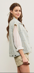 Celestial Distressed Stripe Denim Vest