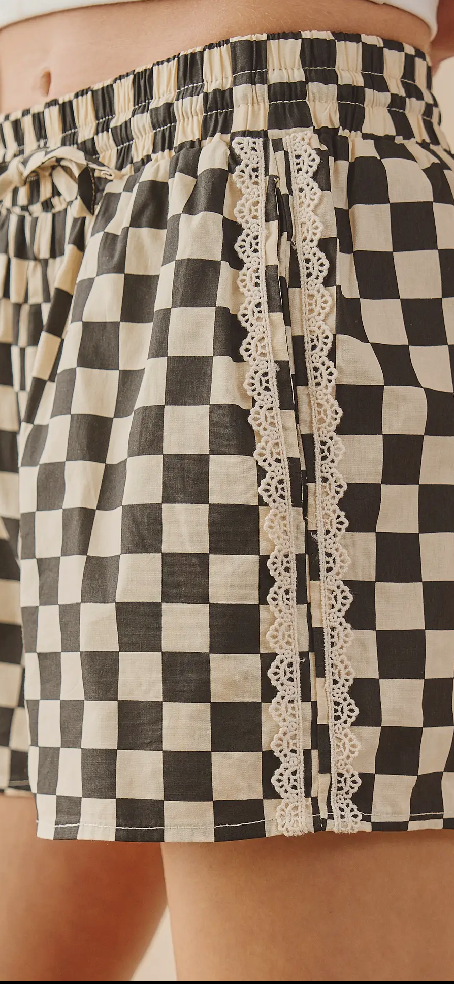Checkered Lace Trim Shorts