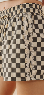 Checkered Lace Trim Shorts