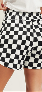 Checkered Print High Waist Casual Shorts