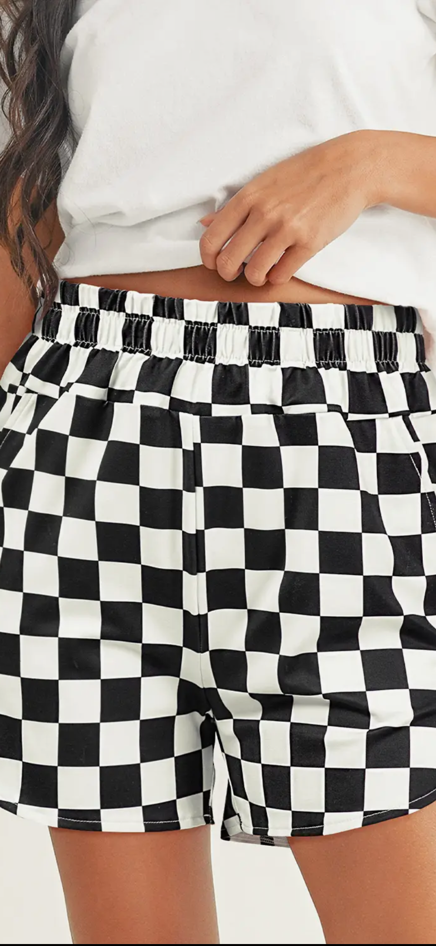 Checkered Print High Waist Casual Shorts