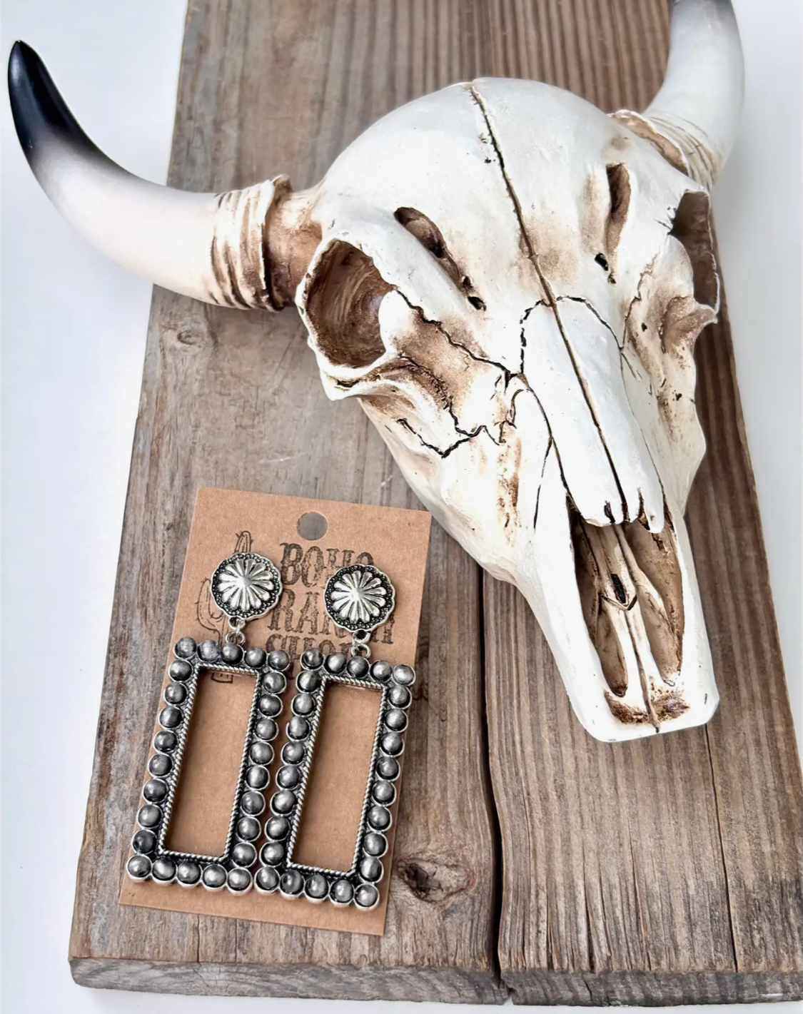 Western Concho Navajo Pearl Rectangle Post Drop Earrings-silver
