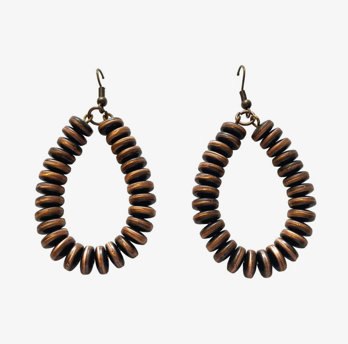 Bead Tear Drop Earrings -Copper