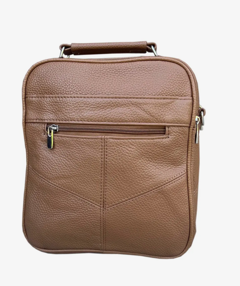 Cowhide Leather Crossbody Handbag-light brown