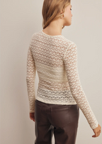 Stretch Floral Lace Knit Top=ivory
