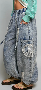 Crochet & Peach Patch High-Rise Jogger Pants