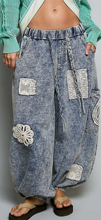 Crochet & Peach Patch High-Rise Jogger Pants