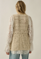 Crochet-Knit Open Front Vest-Natural