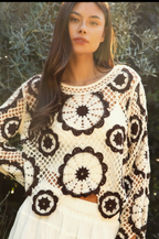 Crochet Long Sleeve Flower Pattern Cardigan Top