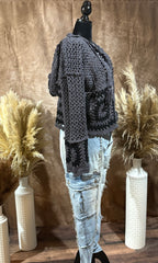 Hand Knit Square Hooded Button Closure Cardigan