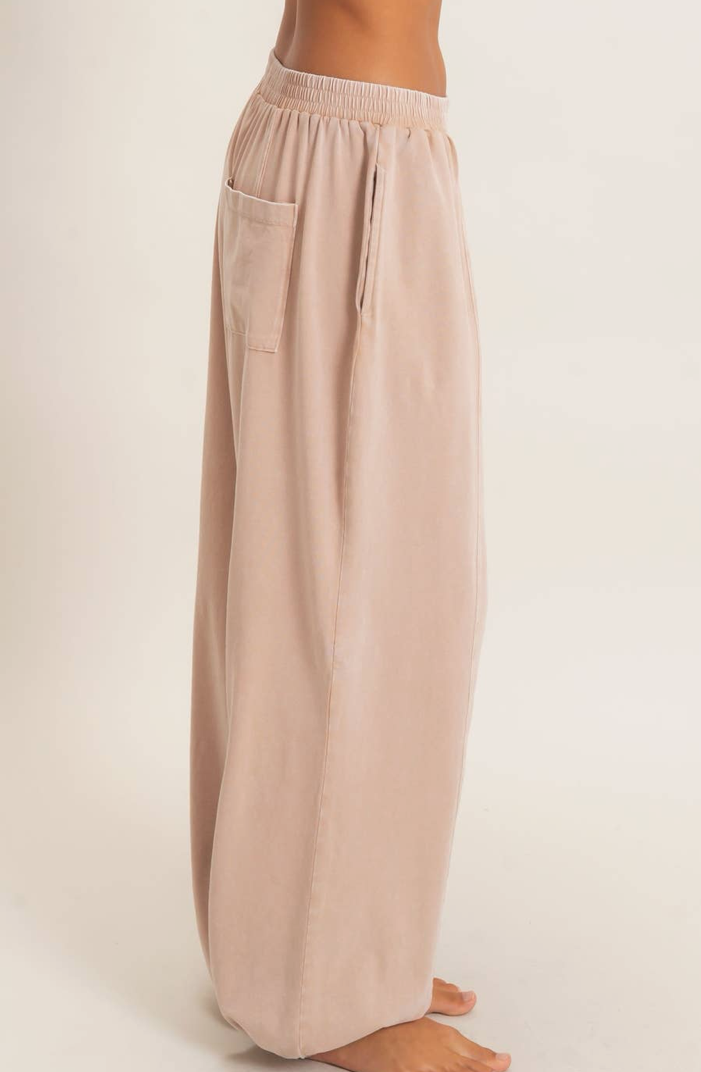 Mineral Wash Elastic Waist Jogger Pants-dark taupe