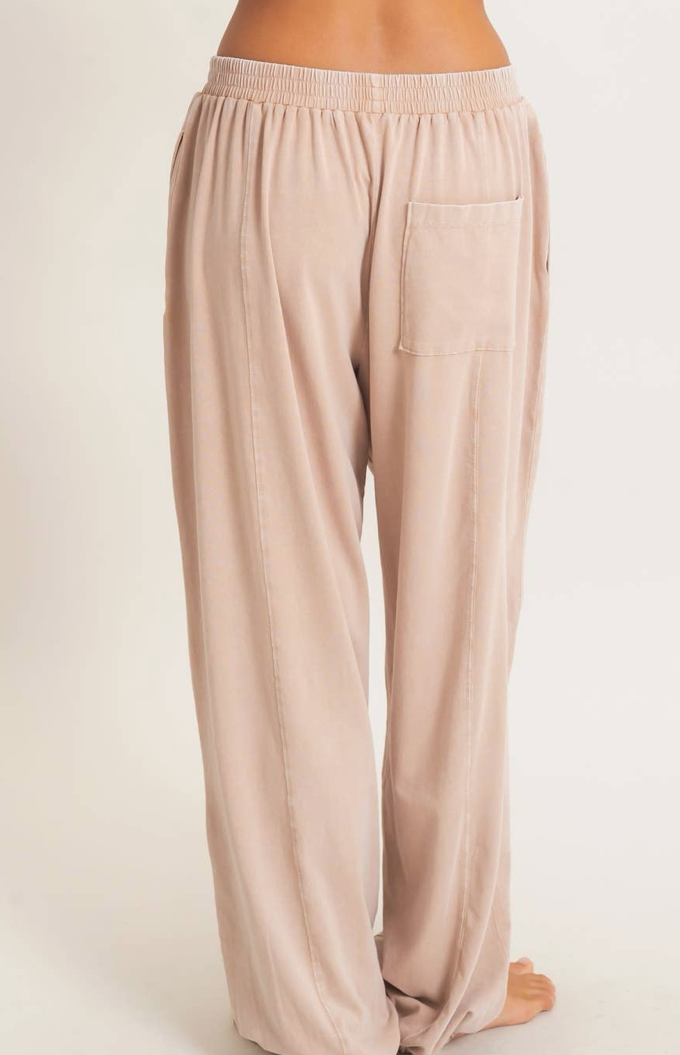 Mineral Wash Elastic Waist Jogger Pants-dark taupe