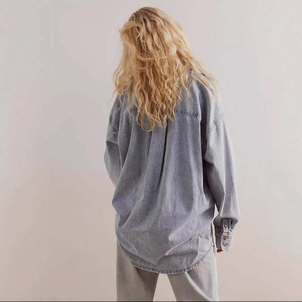Plaid Textured Searsucker Oversized Button-up Pocket Shirt