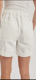 Denim Cargo Shorts With Drawstring Ecru