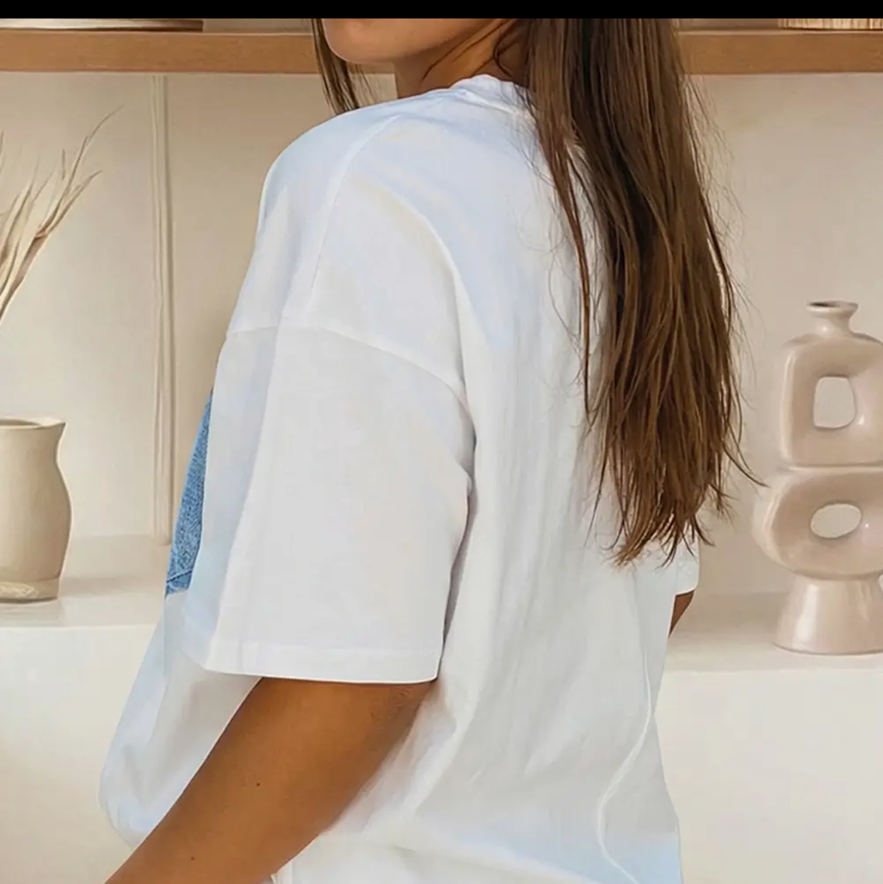 Denim Chest Pocket Patched Casual Short Sleeve Tee