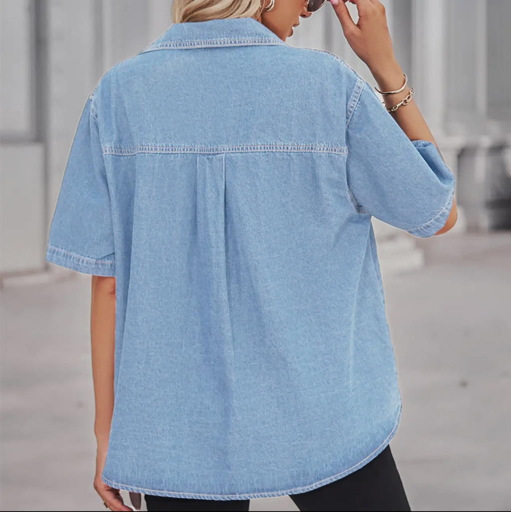 Denim Outer Short Sleeve Shirt- Light Denim
