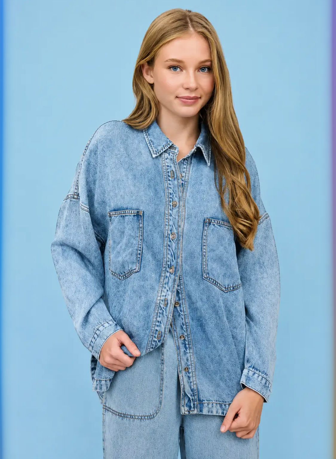 Washed Chambray Button Down Long Sleeve Shirt