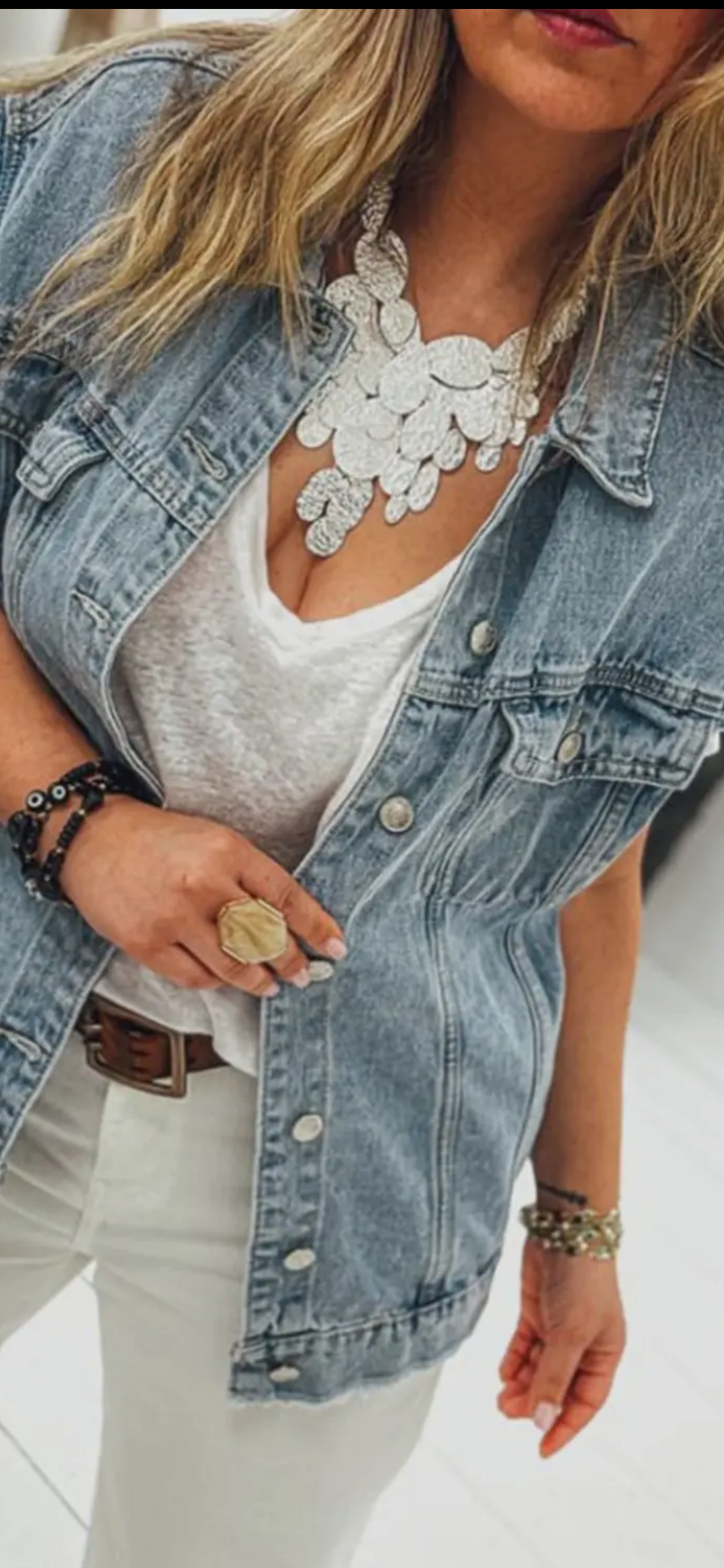 Myosotis button Flap Pocket Frayed Detail Denim Vest