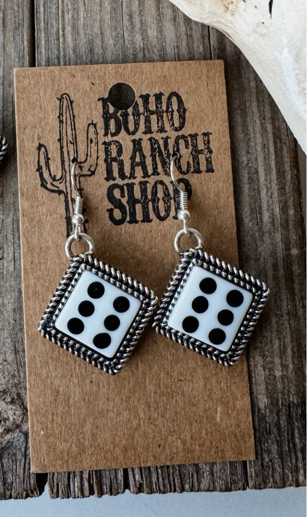 Western Dangle Dice Pendant Earrings-white