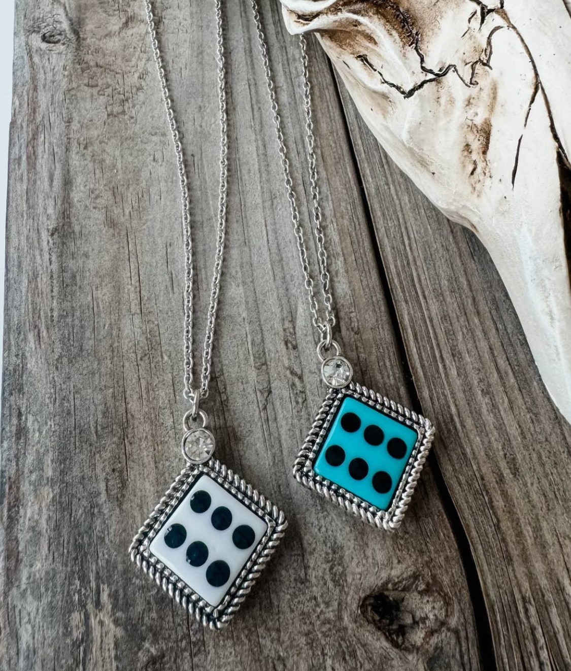 Western Semi Stone Dice Pendant Necklace