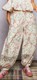 Double Gauze Lace See Through  Patch Woven Pants