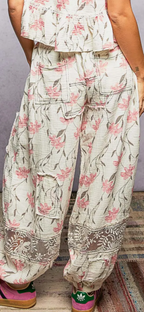 Double Gauze Lace See Through  Patch Woven Pants