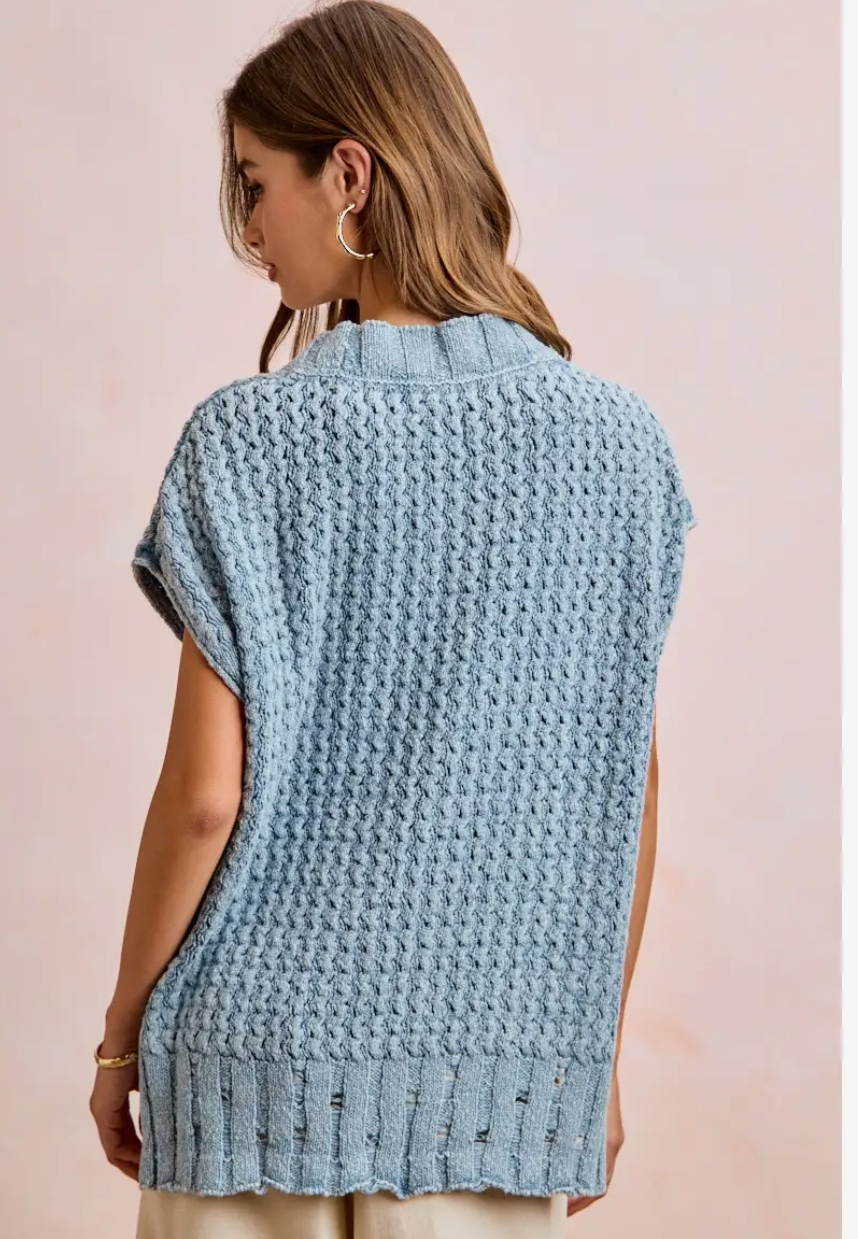 Drop Shoulder Washed Boxy Knit Cardigan