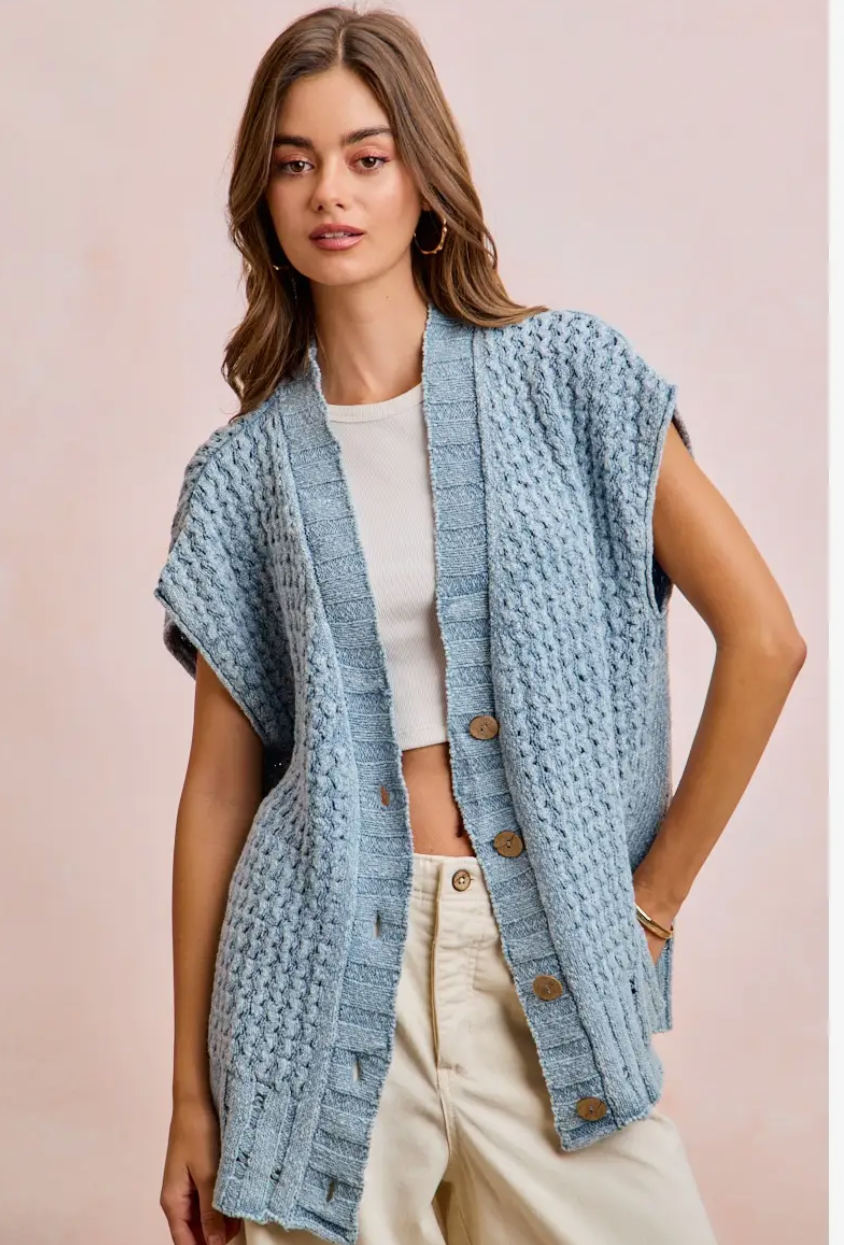 Drop Shoulder Washed Boxy Knit Cardigan