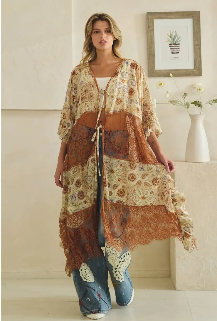 Washed Print Lace Mix Duster