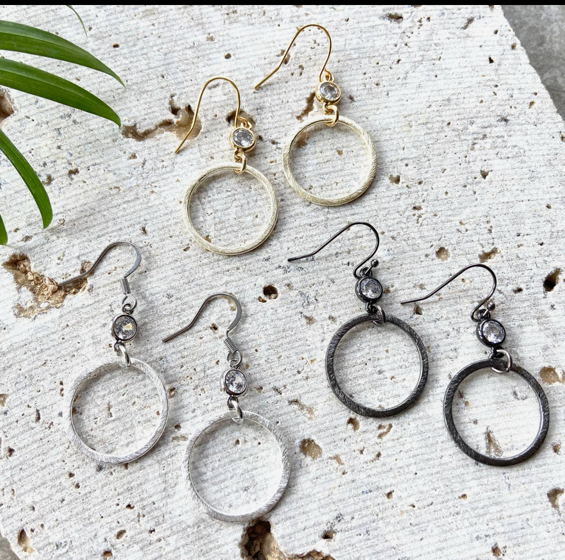 Hoop Earrings Crystal -Gunmetal/black
