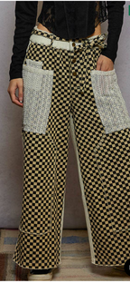 Cream checkered jeans