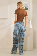 Multi Square Patches Straight Jeans