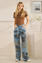 Multi Square Patches Straight Jeans