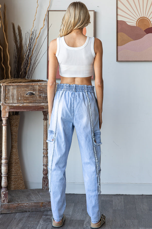 Mineral Washed Cargo Denim Pants