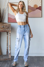 Mineral Washed Cargo Denim Pants