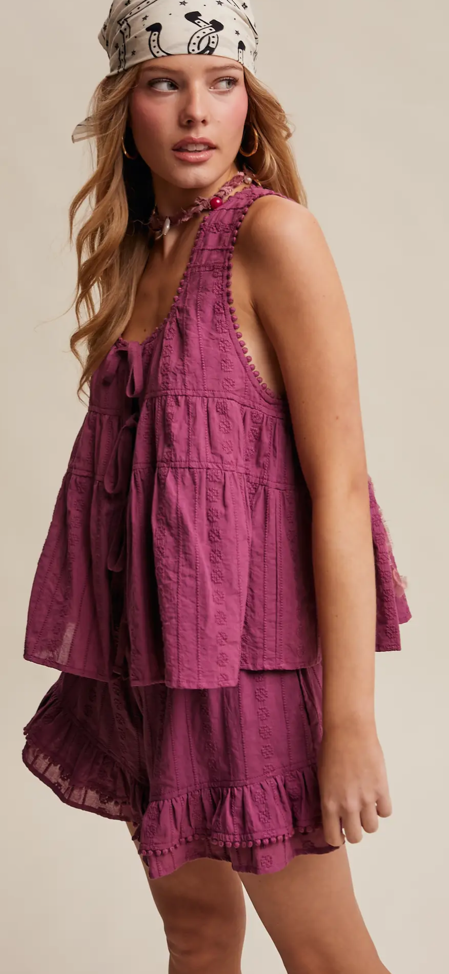 Embroidered Tiered Ruffle Set