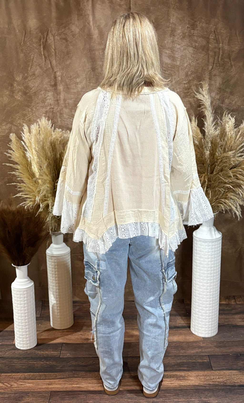 3/4 Long Sleeve Round Neck Top