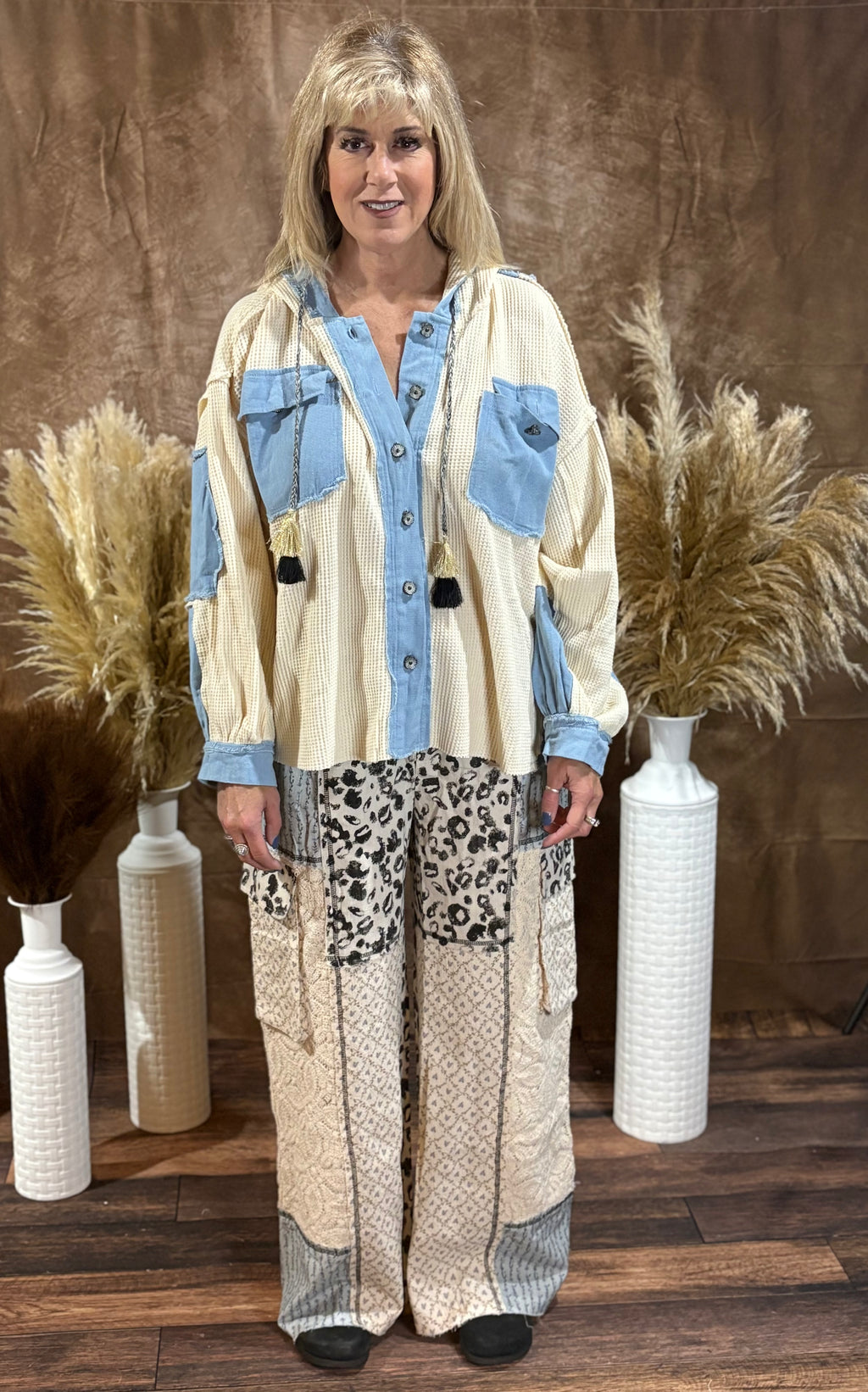 Cream Denim button up top