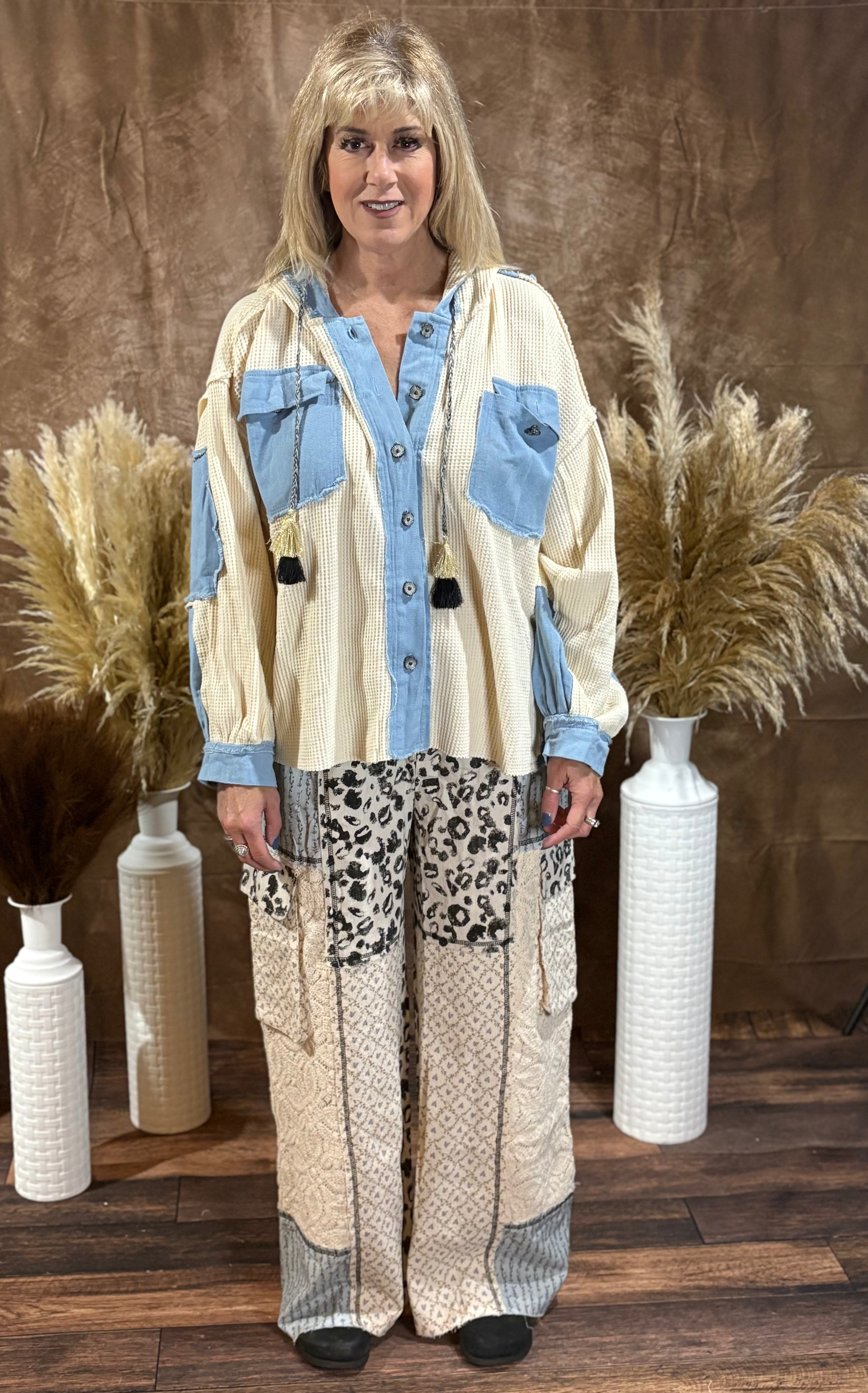 Cream Denim button up top