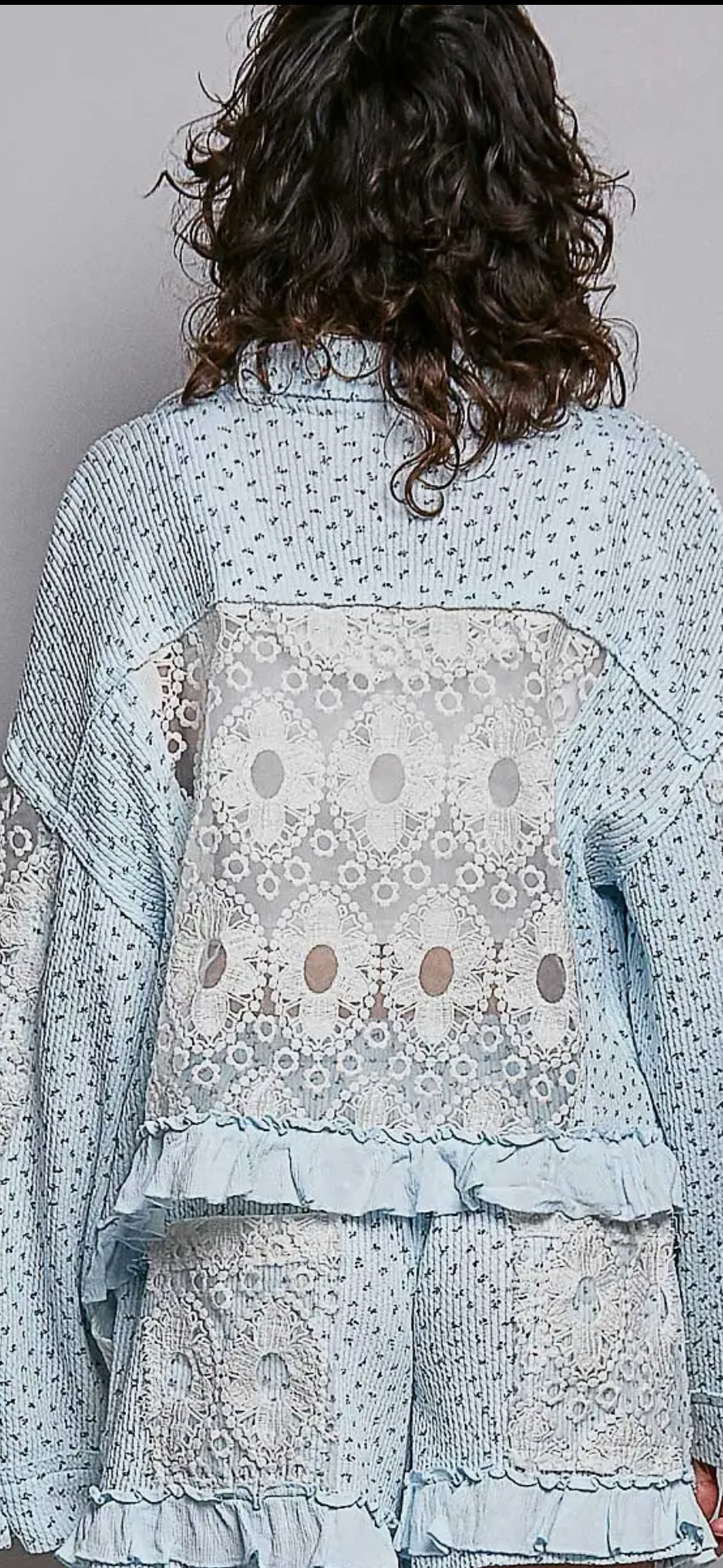 Floral Knit balloon Sleeve Lace Patch Jacket Top