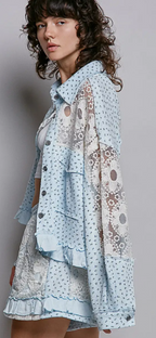 Floral Knit balloon Sleeve Lace Patch Jacket Top