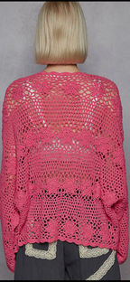 Floral Patch Solid Crochet Open Cardigan