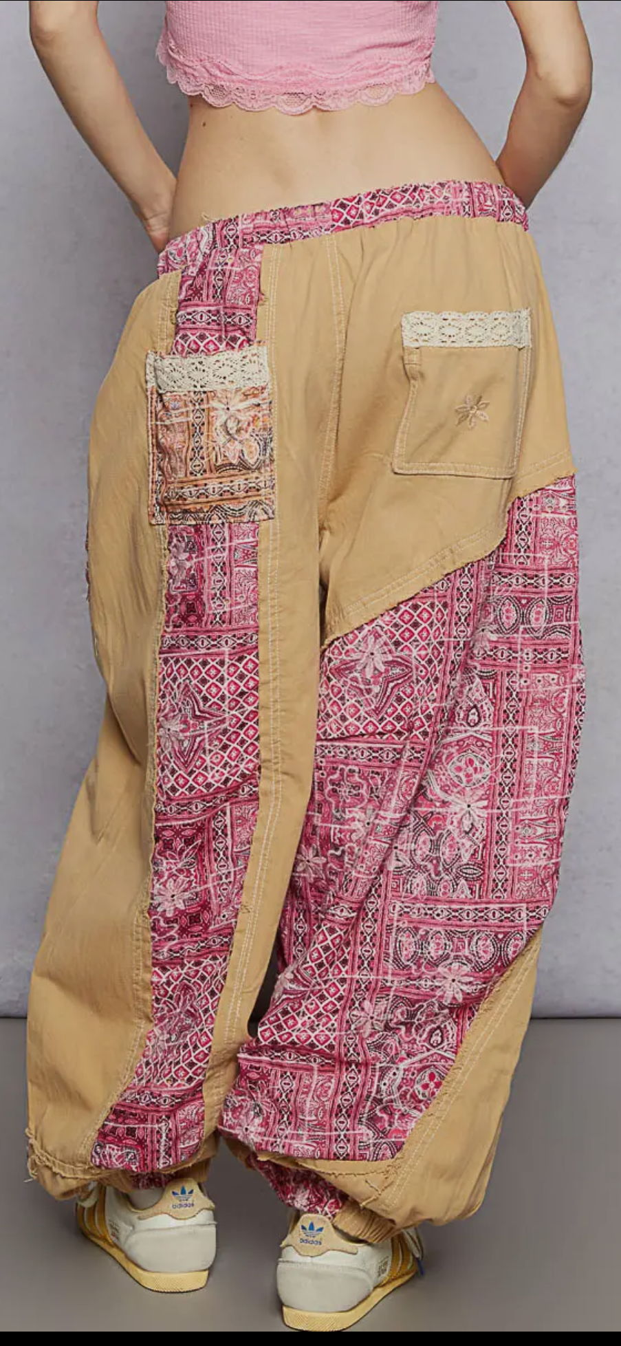 Floral Print Patchwork Twill Woven Jogger Pants