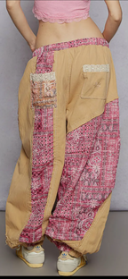 Floral Print Patchwork Twill Woven Jogger Pants