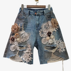 Floral Detail Denim Shorts