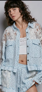 Floral Knit balloon Sleeve Lace Patch Jacket Top