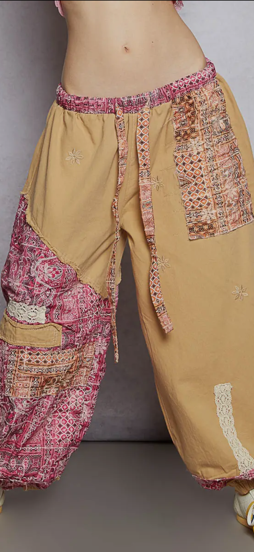 Floral Print Patchwork Twill Woven Jogger Pants